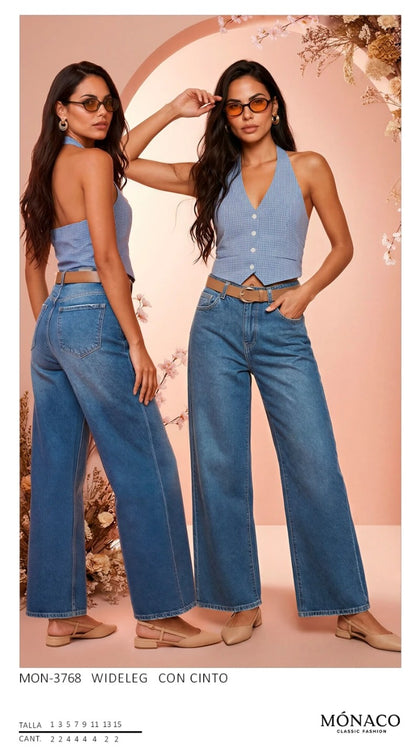PANTALON MONACO MON-3768 PANTALON WIDELEG CON CINTO DAMA