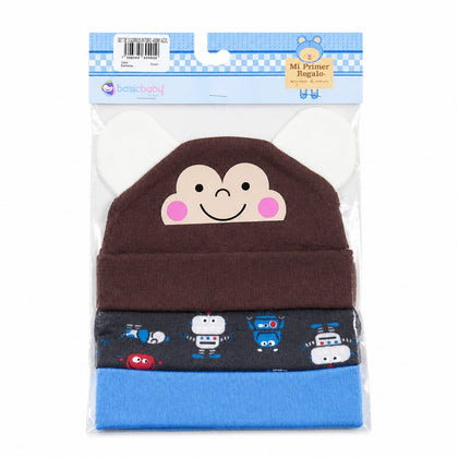 GORRO MI PRIMER REGALO E-40081 JUEGO DE 3 GORROS INTER LISO Y ESTAMPADO BASICO