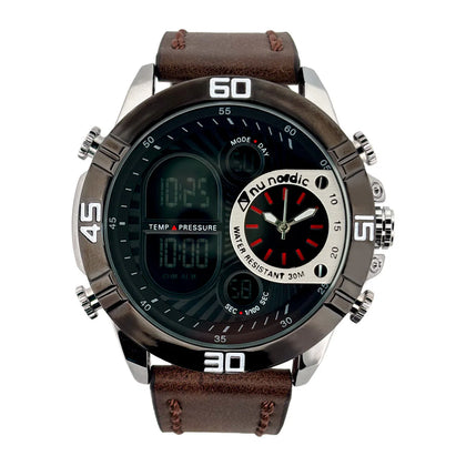 RELOJ NUNORDIC INU200185 Reloj Nu Nordic Digital con Correa de Tactopiel Color Café con Simuladores en Carátula para Hombre