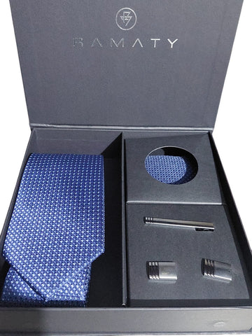KIT RAMATY KSI0002AZU KIT CORBATA PAÑUELO MANCUERNILLAS Y PISACORBATA