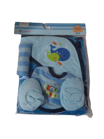 SET MI PRIMER REGALO E-40041 SET DE BAÑO TOALLA, BABERO, ZAPATINES Y FACIALES BASICO