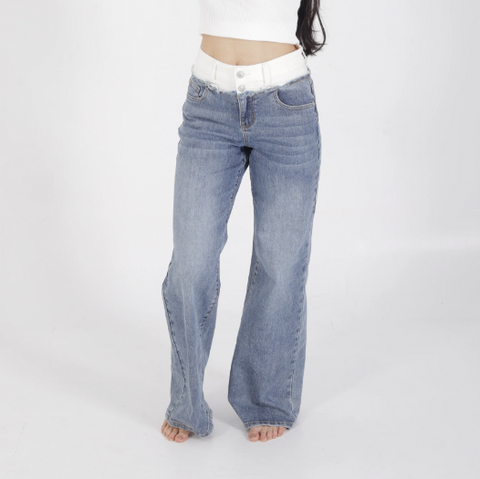 PANTALON DOUX DXD0443 PANTALON PRETINA BLANCA WIDE LEG