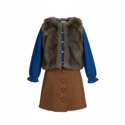 CONJUNTO TELITAS KIDS 407 3 PZAS FALDA CAMISA CHALECO INFANTIL