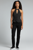 BLUSA LONDON FASHION 114-26 BLUSA HALTER SIN MANGAS BOTONES FRENTE DAMA