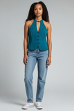 BLUSA LONDON FASHION 114-26 BLUSA HALTER SIN MANGAS BOTONES FRENTE DAMA
