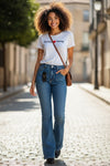 PANTALON SHICAS 12871 PANTALON VAQUERO BORDADO CAMPANA DAMA