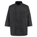 CHEF COAT RED KAP KT76BK 0438BK MENS BLK L/S CHEF COAT